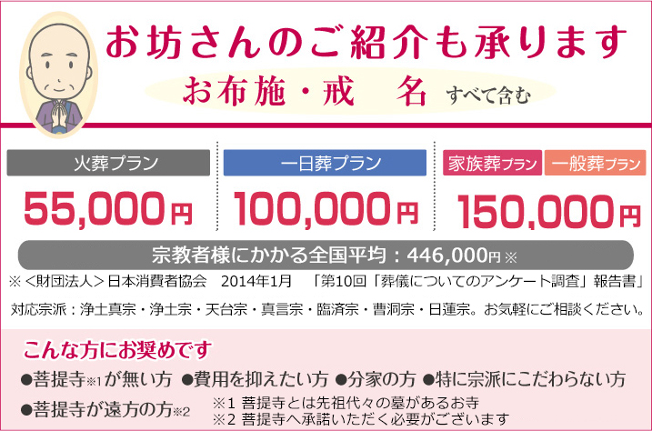 お坊さんのご紹介も承ります。